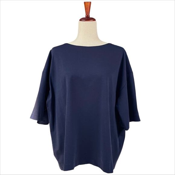 THE ROW Boxy Bateau Neck Short-Sleeve Navy Blue Top Size S - Picture 1 of 7